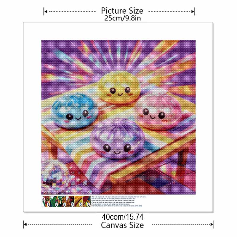DIY Diamond Painting Kit Cute Colorful Kawaii Mochi Bun Design Full Drill Rhinestone Canvas Art Home Wall Decor Gift Fun Craft