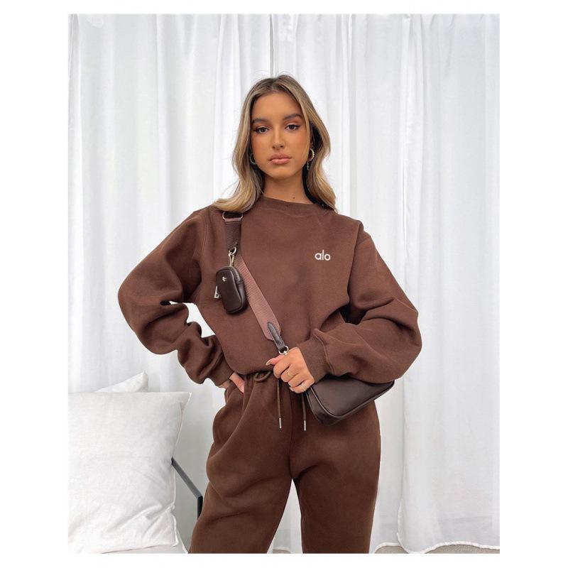 Damski ciepły zestaw z nadrukiem: bluza z kapturem i długie spodnie, styl europejski i amerykański, casualowy, na jesień/zimę