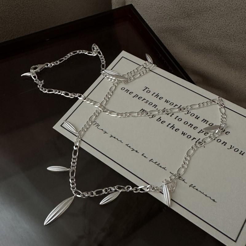 S925 Sterling Silver Tassel Fashion Matte Water Drop Necklace Korean Style Retro Simple Fashionable Collarbone Chain 925 silver