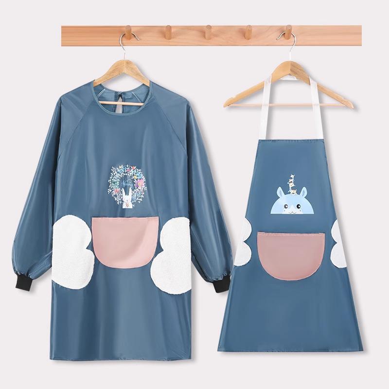 Waterproof Oil-Proof Cute Kitchen Apron with Wipeable Long Sleeves for Men and Women
