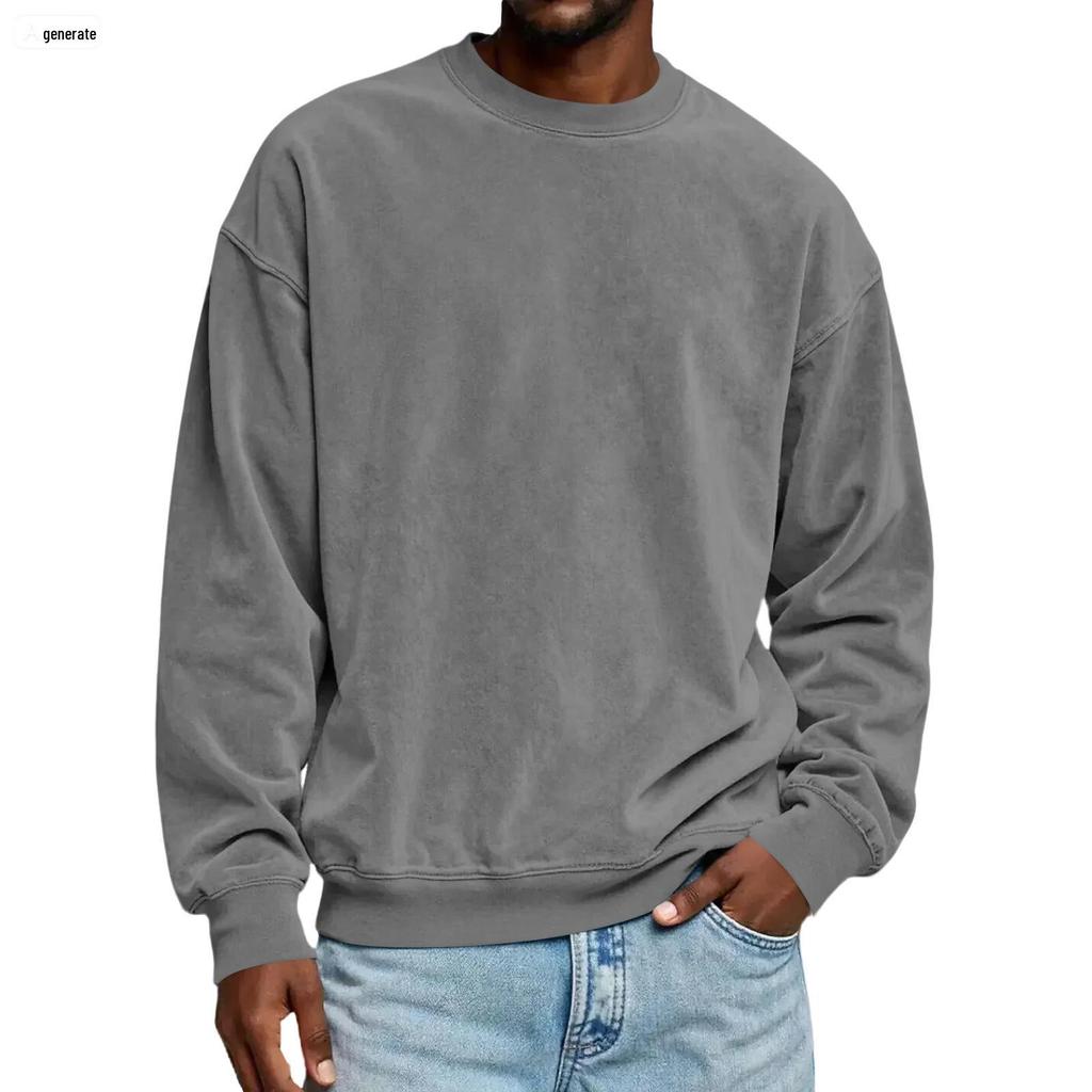 Men's Deer Skin Velvet Hoodie - Autumn/Winter Casual Round Neck Pullover