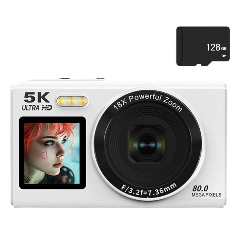 5K Double Screen Digital Camera 80MP High Resolution 18X Digital Zooming WiFi Streaming Builts in Flashing for Photography Beginners