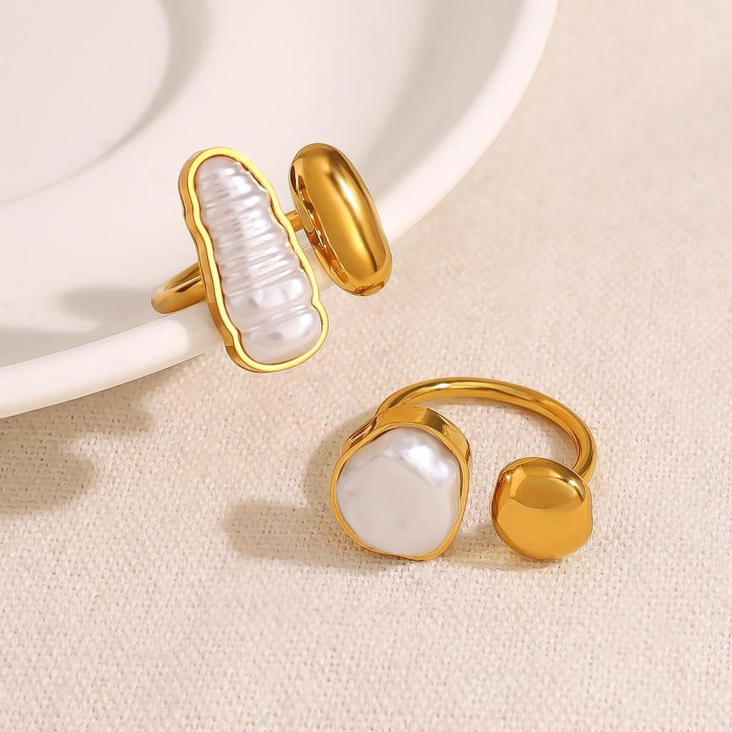 High-End Gold Pearl Irregular Openable Ring for Women - Luxury, Non-Fading