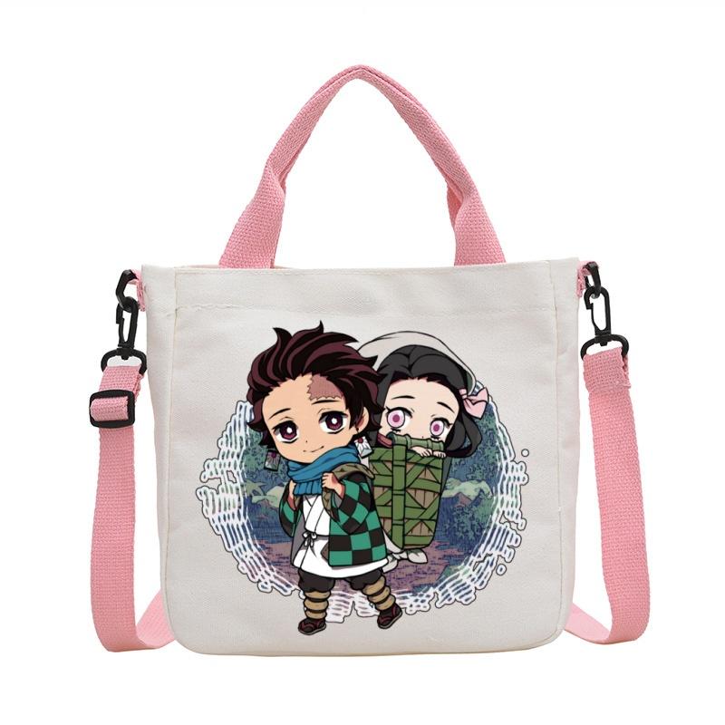 Anime Demon Slayer Canvas Crossbody Bag Cartoon Figures Print Shoulder Bags Fashion Minimalist Commuting Storage Handbag Gifts
