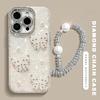 Bling Glitter Heart Pearl Phone Case for iPhone 13 15 16 12 14 11 Pro Max Plus 16Pro Max Case 3D Diamond Chain Protector Cover