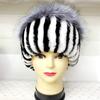 Warm Rabbit Fur Hat Women Striped Natural Fox Fur Beanies Female Winter Thick Knitted Outdoor Striped Caps