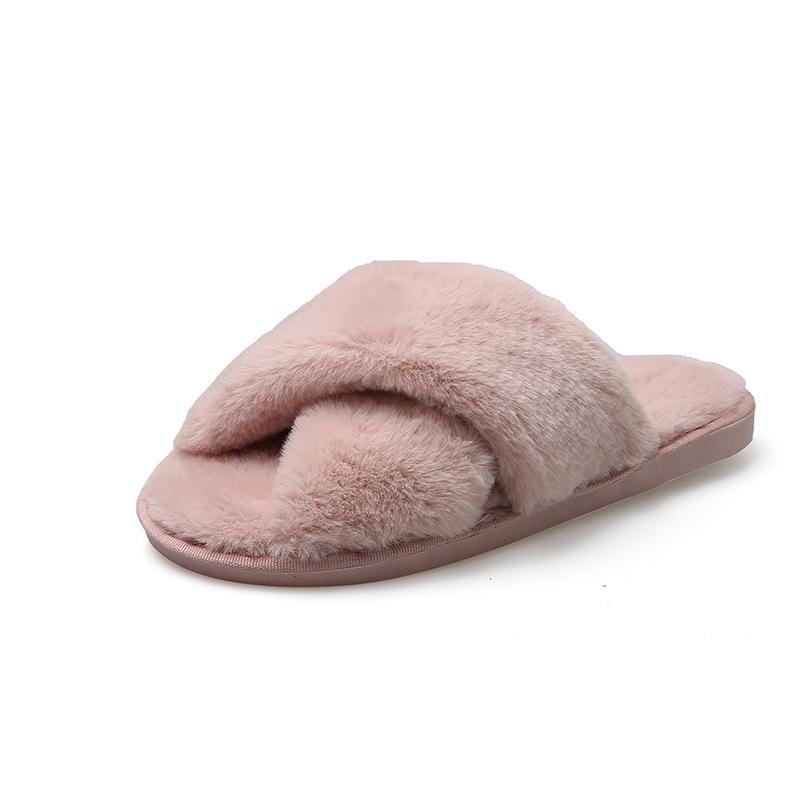 Large size out ** fork hair slippers women's 2024 autumn and winter new flat-bottomed home indoor one-word slippers