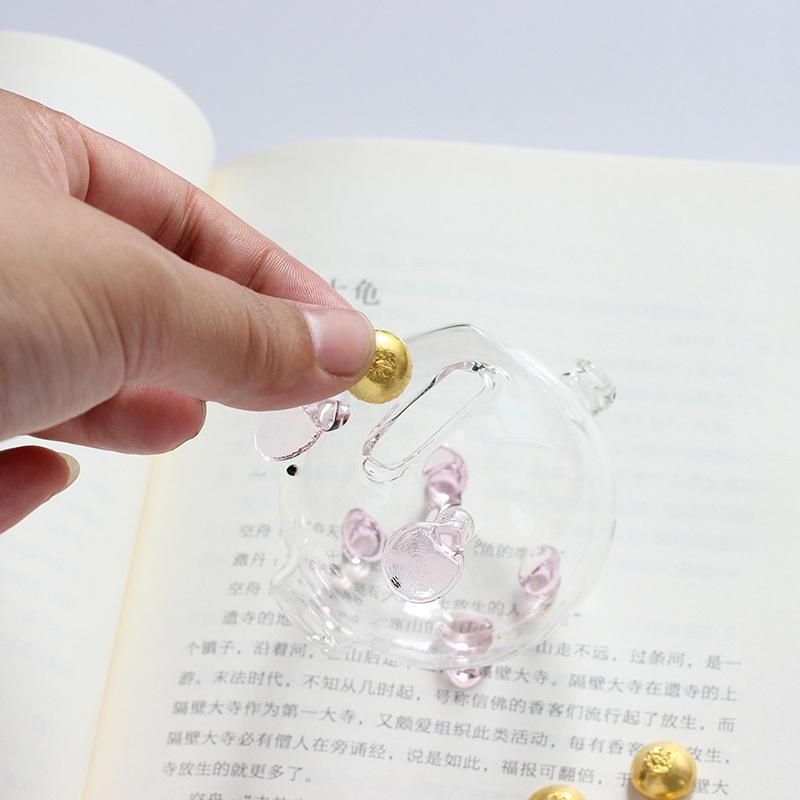 Mini Pig Money Jar Golden Beans Storage Box Transparent Piggy Bank Gold Glass Pig Ornaments Portable Coin Bank Saving Box Gift
