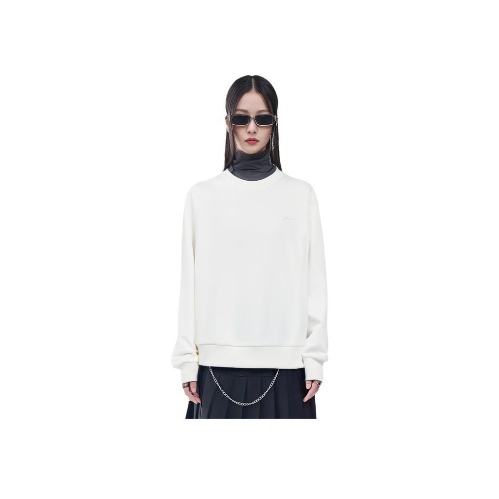 Li Ning Fitness Series Simple Solid Color Round Neck Pullover Sweatshirt Women sweatshirt Champagne-White AWDU634-4