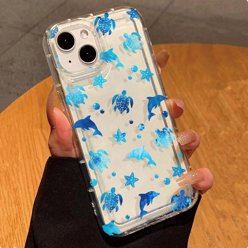 Clear Starfish & Dolphin Pattern Phone Case For  13T 12T 11T Mi 14 13 12 11 Lite 5G NE Poco X3 Pro Anti-Shock Airbag Cover
