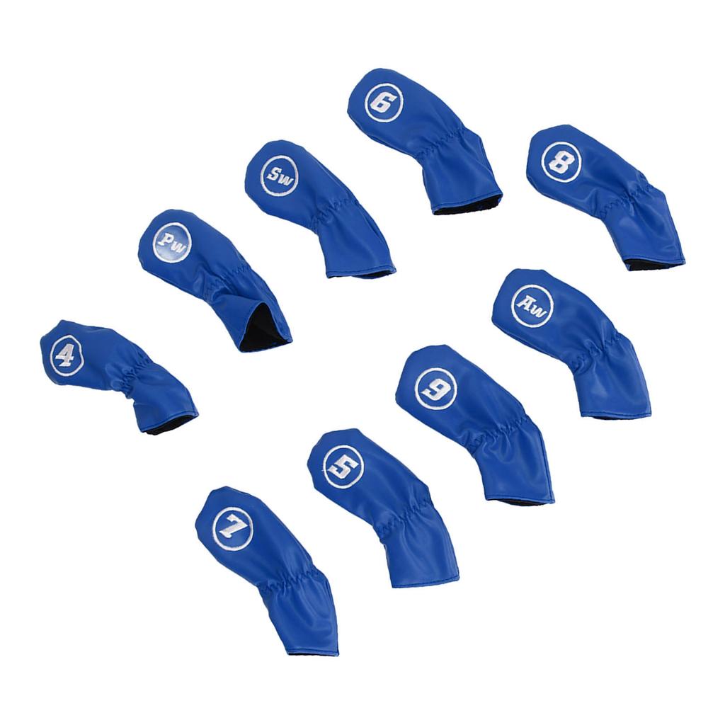 9Pcs Golf Iron Head Covers PU Waterproof Golf Club Headcovers for Right Left Handed Golfer Lovers Blue