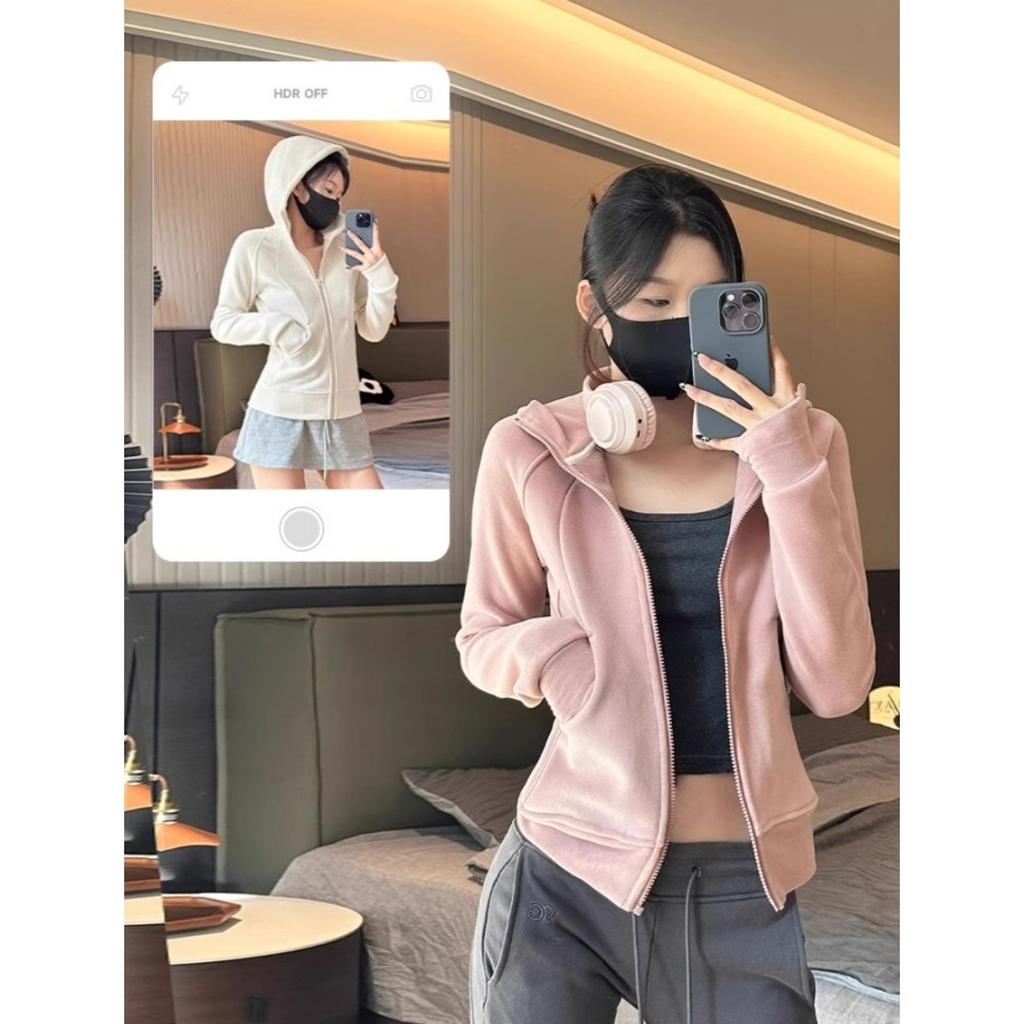Double-sided velvet thickened hooded sweater women's spring slim-fit babes long-sleeved jacket top trendy