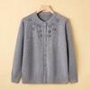 Middle-aged elderly sweater mother crew neck sweater jacket spring and autumn loose embroidered knitted cardigan grandma top