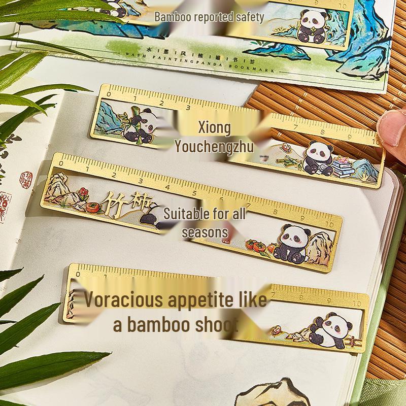 Panda Cultural Brass Bookmark - Chengdu Souvenir, Chinese Style Hollow Ruler