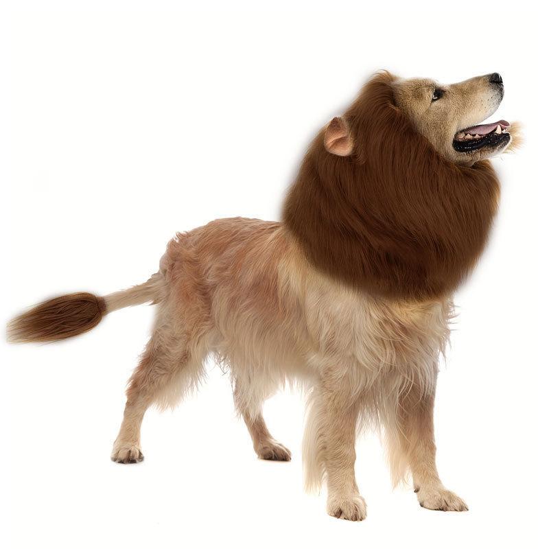 Halloween Pet Dog Cosplay Clothes Cute Realistic Lion Mane Wig Tail For Medium Large Dogs Costume With Ear Pet Accessories