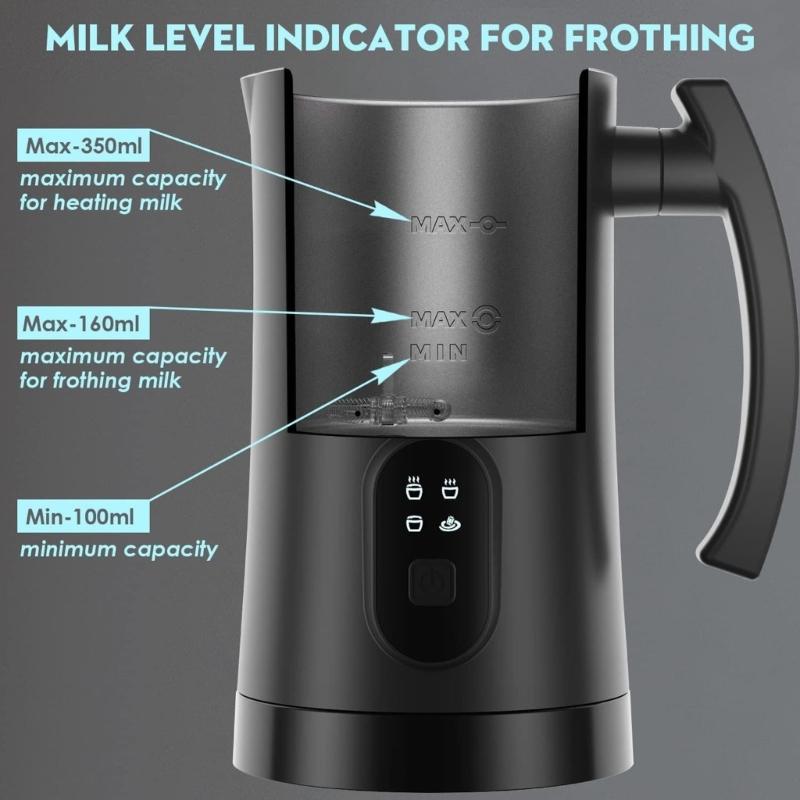4 In 1 Electric Milk Frother Heater 350ml Stainless Steel Container Quick Foaming Function For Hot Chocolate Cappuccino