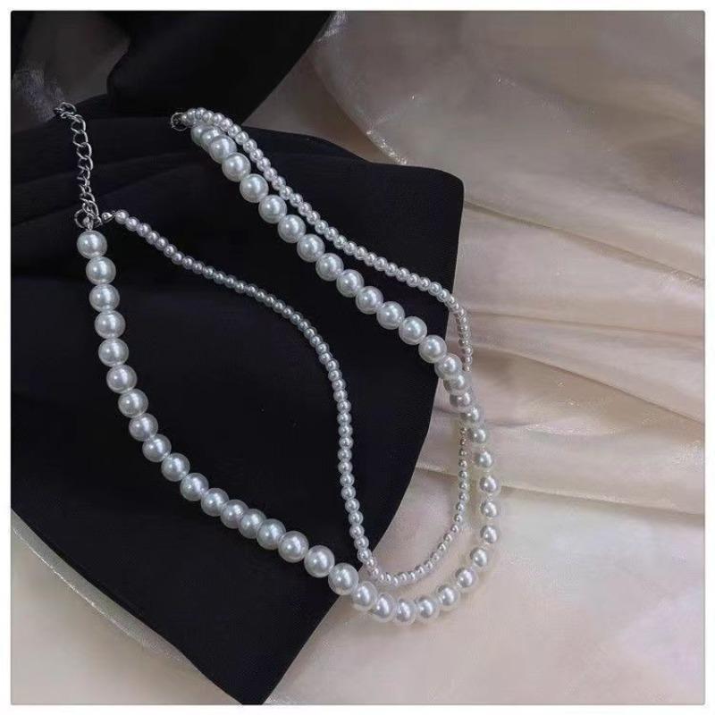 Meier Vintage court style double-layer pearl necklace ~ high-end versatile hong kong style ins neck chain choker collar clavicle chain