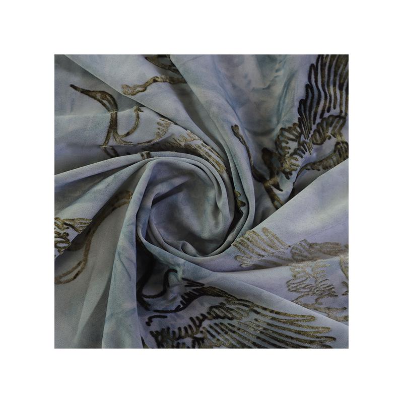 IJszijde Kraanvogel Bloemen Tie-Dye Etnische Stof voor Lente/Zomer Rokken & Danskleding