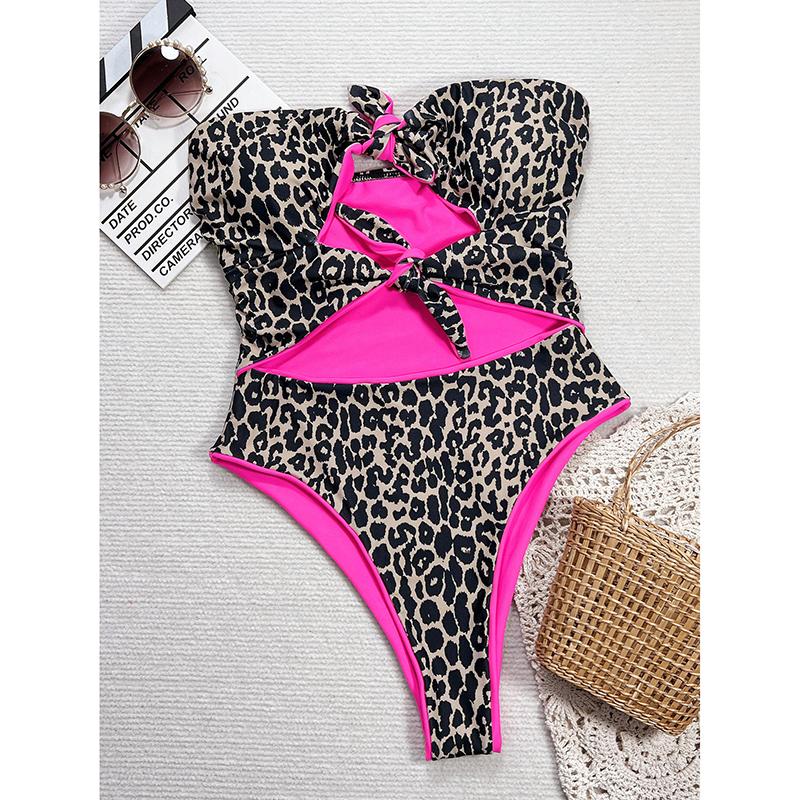 

Сексуальный леопардовый слитный купальник без бретелек с вырезами для женщин, пляжные бикини, новая летняя купальная одежда, слитный купальник L коричневый