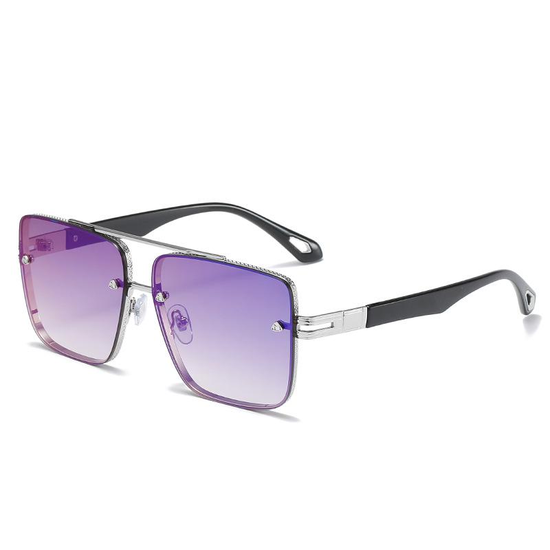 Gradual change sunset double beam square frame metal large frame sunglasses sunglasses men and women UV protection