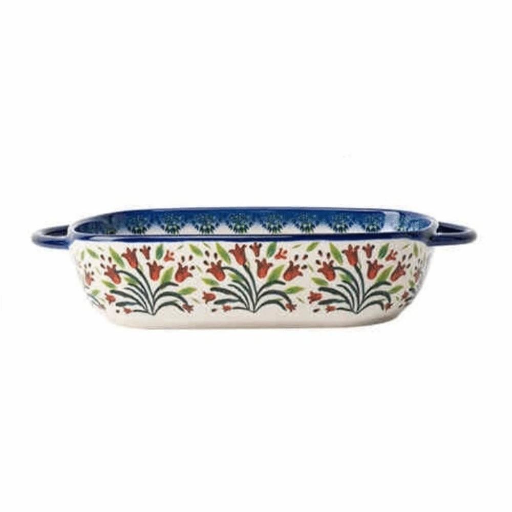 Rectangular Ceramic Baking Tray With Handles Soup Bowl Dessert Bowl Baking Dish For Serving Food Double Ear Tray
