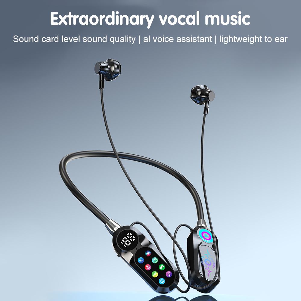 Bluetooth 5.4 Earphones Wireless Headphones Magnetic Sports Neckband Neck-hanging Earbuds HiFi Lossless Sound Headset with Mic