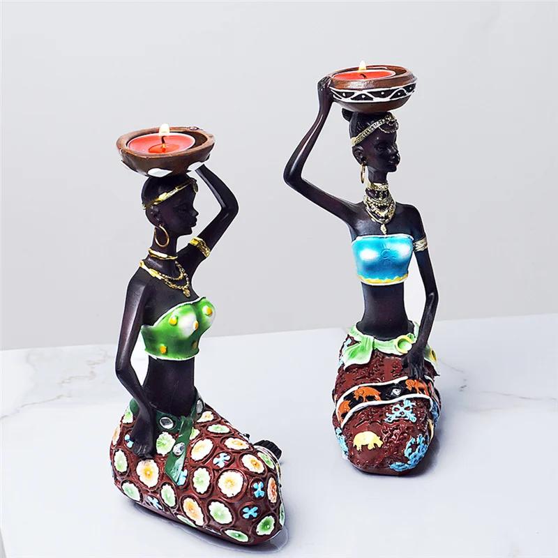 1pc Statue Sculpture Candleholder African Figurines Candle Holder for Dining Room Decoration Desk Accessories Minimalist Decor