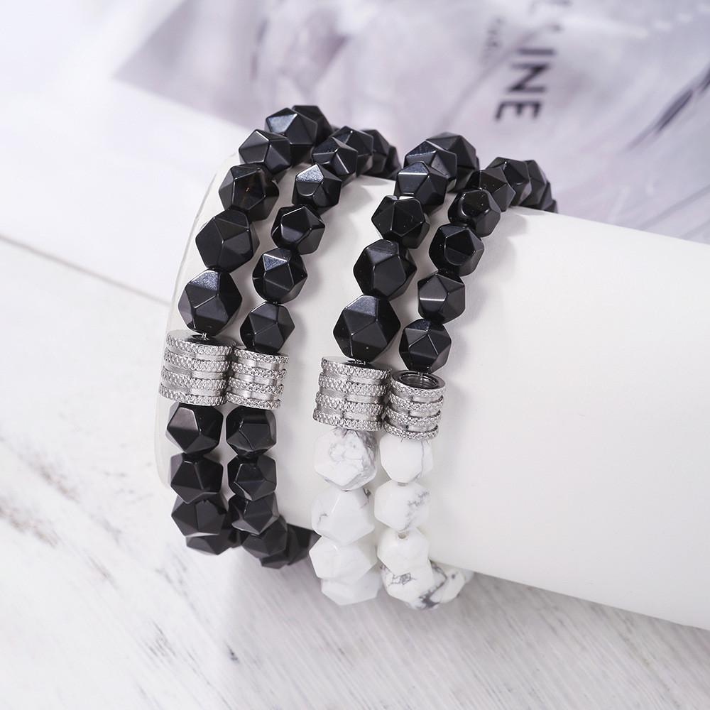 Minimalist White Turquoise Beaded Bracelet For Men And Women With Geometric Hexagon Design