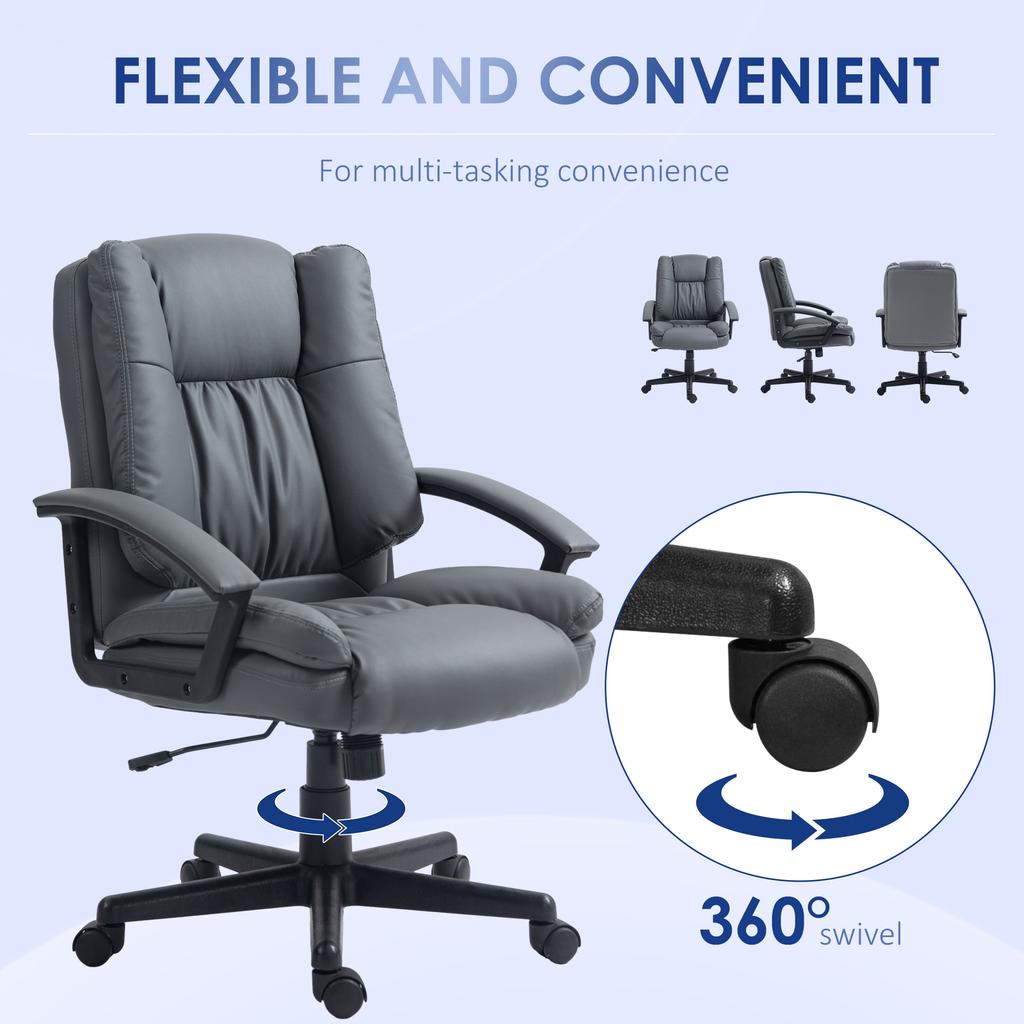 Desk Chair, PU Leather Office Chair with Adjustable Height and Swivel Wheels, for Home Work Study, Dark Grey