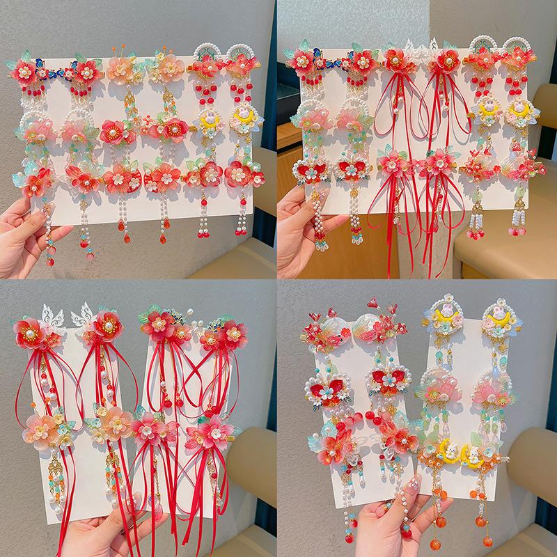 2Pcs Antique Hanfu Super Streamer Children'S Hair Clip Princess Butterfly Edge Clip Hair Accessories Girls On The Clip Head