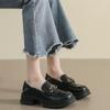 British-Style Black & Off-White Leather Platform Loafers with Buckle