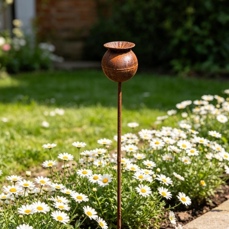 3Pcs Rusty Flower Shape Metal Flower Pot Decorative Stakes Freestanding Outdoor Garden Decoration for Balcony Courtyards