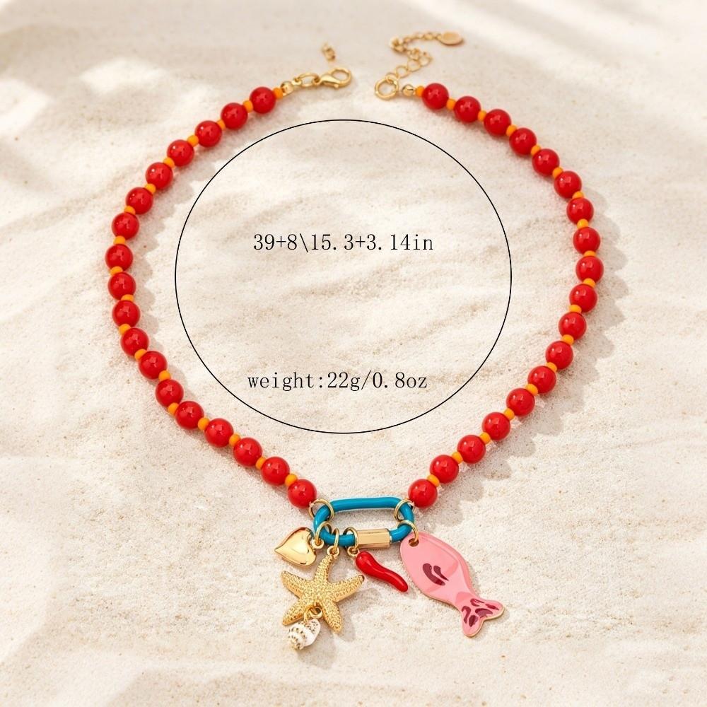 Colorful Beads Beaded Necklace Starfish Shell Charm Boho Necklace  Vacation Beach Party