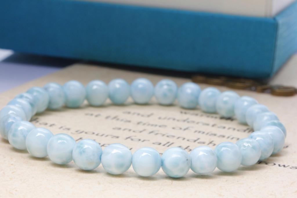 [K KOUOKU] Larimar Bracelet, Power Stone Bracelet, Natural Stone Prayer Beads (Larimar Bracelet - 6.4mm)