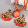 Neue Vintage Oranger Schmucksets Handgefertigte Perlen Choker Halskette Ohrringe Set Für Frauen Bijoux Statement Halsketten Set