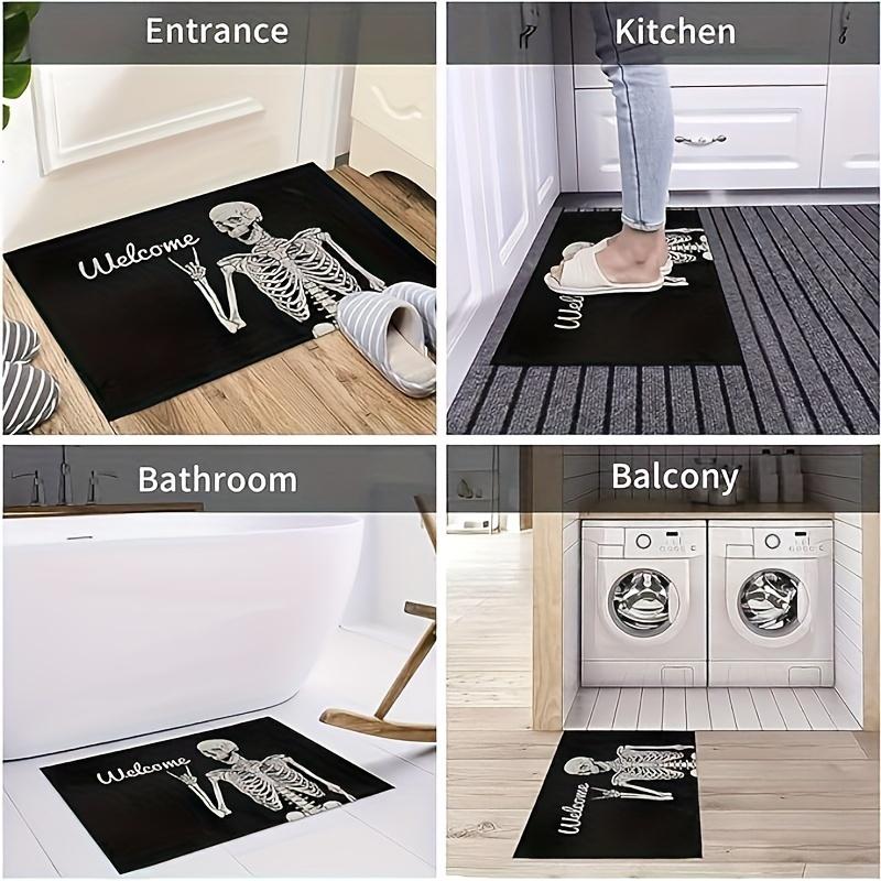 Funny Skull Welcome! 20x31.5in Halloween Door Mat - Living Room Kitchen Floor Mat - Indoor Outdoor Festival Decor