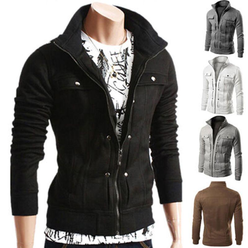 Mens Slim Fit Stand Collar Long Sleeve Coat Top Military Jacket For Stylish Look