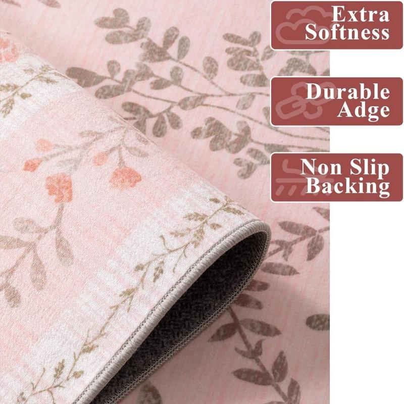 Rugs For Bedroom Pink Flowers Living Room Carpet Non-Slip Machine Washable Large Rug Home Decorative Sofa Coffeetable Floor Mat