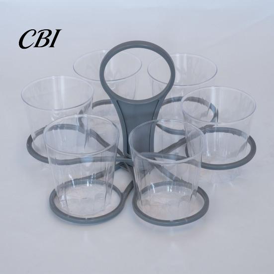 Eco Friendly Cup Holder 6-Cup Drink Carrier with Handle, Foldable Space Saving Caddy, Handle Reusable PP Tray for Delivery Outdoor Picnics And Parties