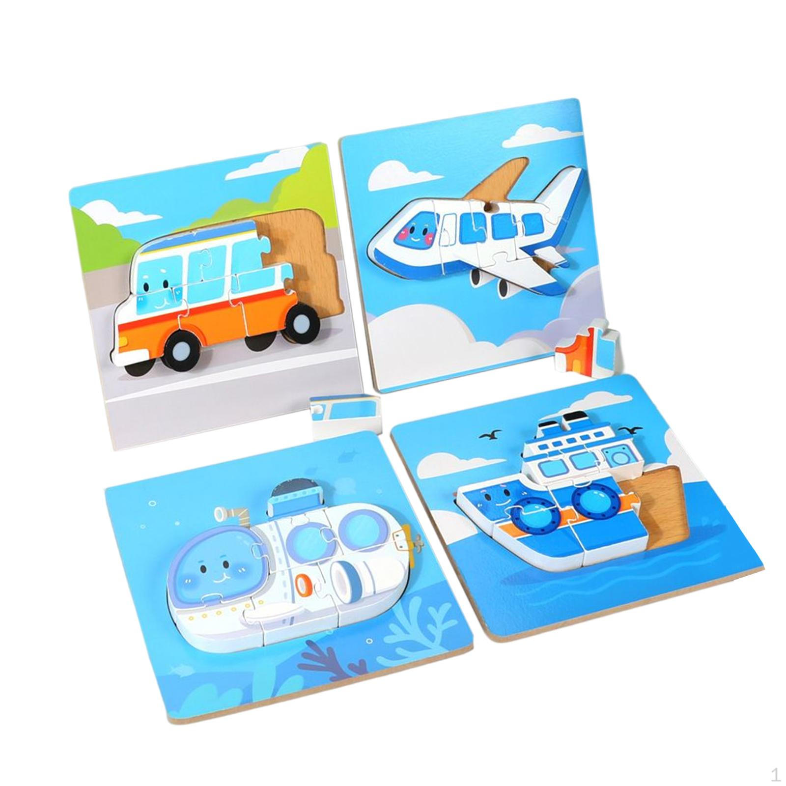 4 Montessori Wooden Puzzle Educational Toys Sensory Learning for Girls Style C