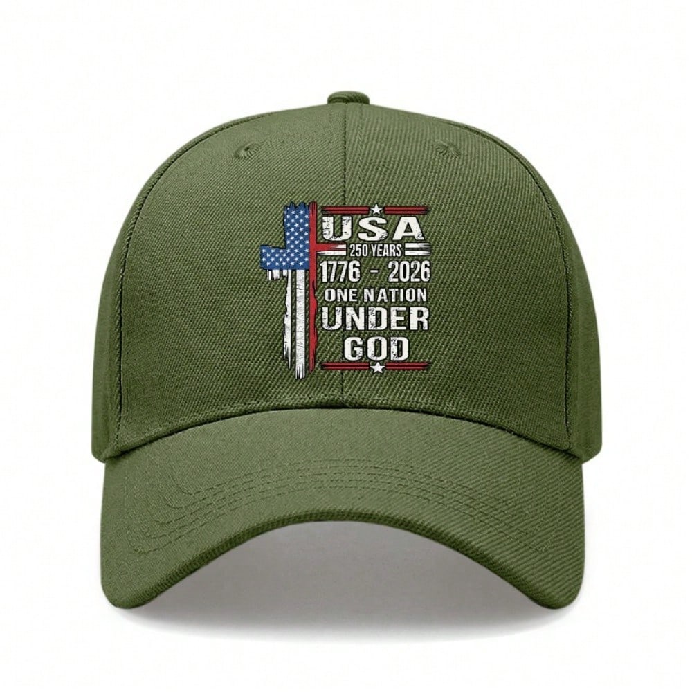[Patriotic Baseball Cap] 250Th Anniversary USA One Nation Under God Print Polyester Adjustable Breathable Vintage Classic Casual Outdoor Sports армия зеленый