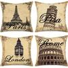 Heimdeko Eiffelturm Pisa London Rom Reisekissen Muster Kissenbezug Geeignet für Sofa Schlafzimmer Auto Kissenbezug