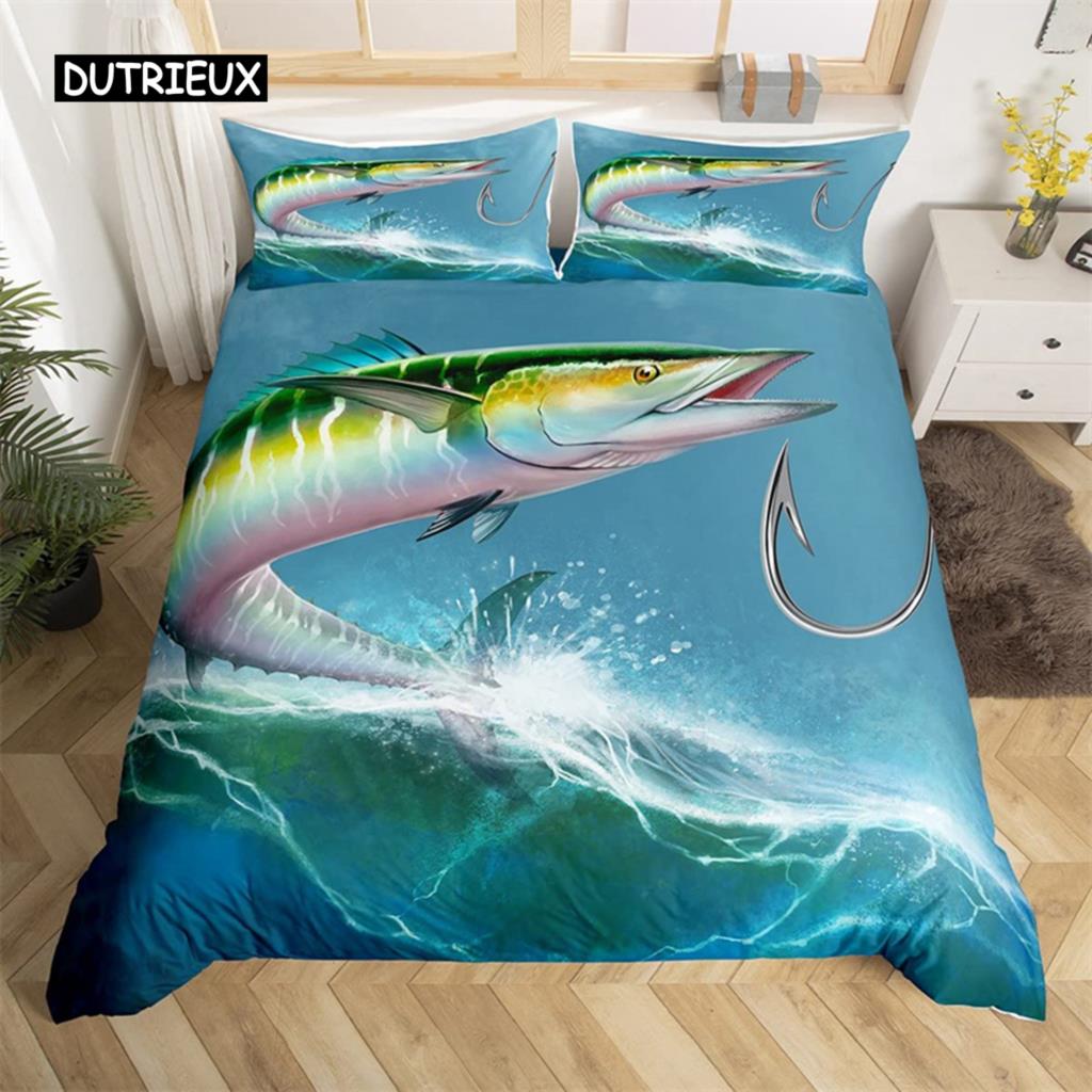 Marlin Schwertfisch Bettbezug Kawaii Marine Leben Bettwäsche Set Mikrofaser Ozean Thema Big Pike Fisch Quilt Abdeckung Einzel Twin King