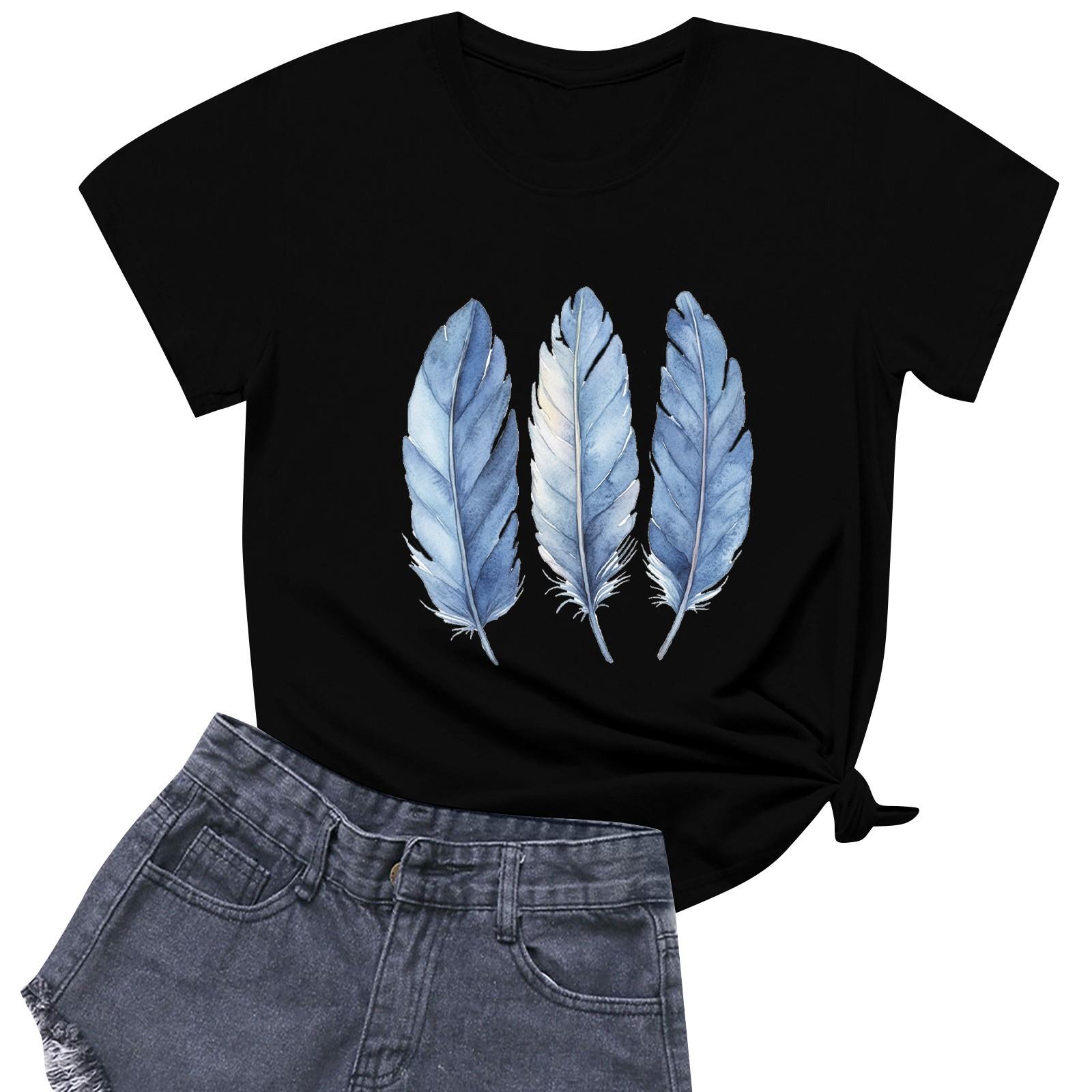 

Женские модные повседневные пуловеры с короткими рукавами и круглым вырезом с принтом XL чёрный