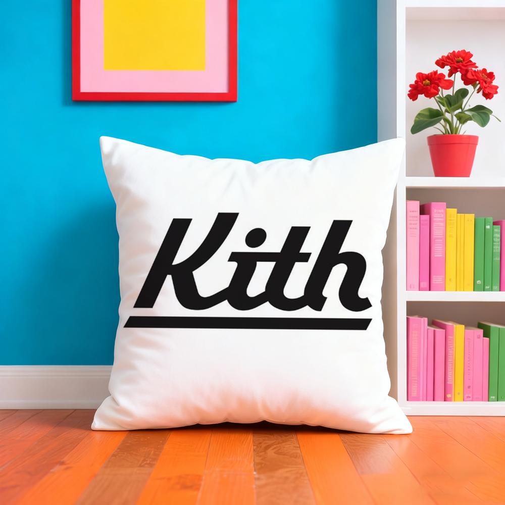 Classic Logo K-Kith Cushion Cover Plush Fabric Soft Double-Sided Printed Sofa Warm Winter Home Gift Pillow Case