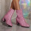 Fashion Women's Boots  Bling Sequins Solid Color Side Zipper Luxury Comfortable Midsole Boots  De Mujer Party Girls