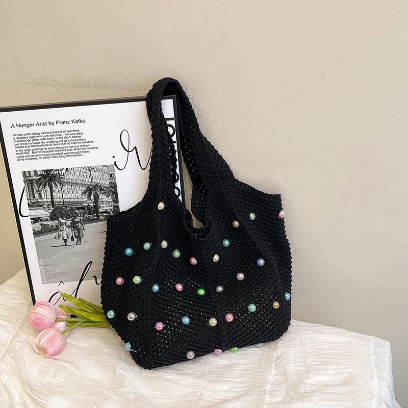 

Вместительная сумка-тоут женская, для пляжного отдыха, плетеная, ленивый литературный досуг, для поездок на работу, досуговый дизайн, на плечо, подмышку чёрный