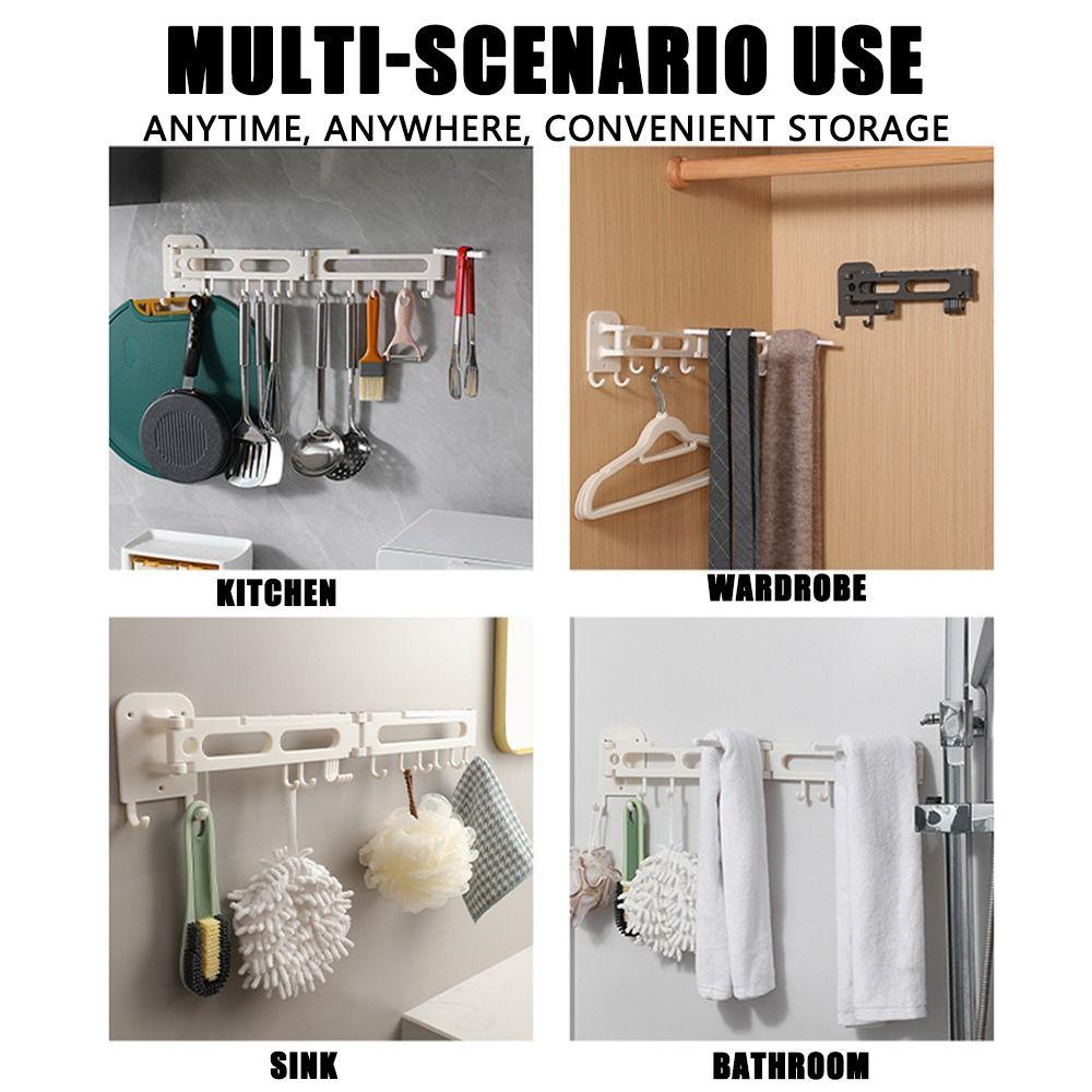 Wall Hanging Foldable Sliding Hooks Punch-free Kitchen Rail Rack  Inside Door Hanger