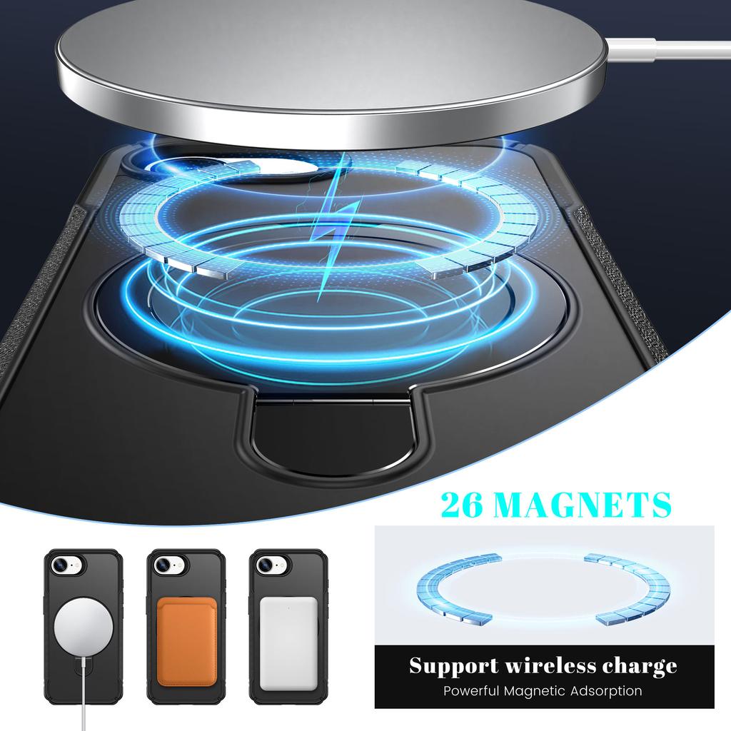 Military Grade Armor Magnetic Case For iPhone 17 Air 16E 16 15 14 13 12 11Pro Max Plus For Magsafe Shockproof Stand Holder Cover