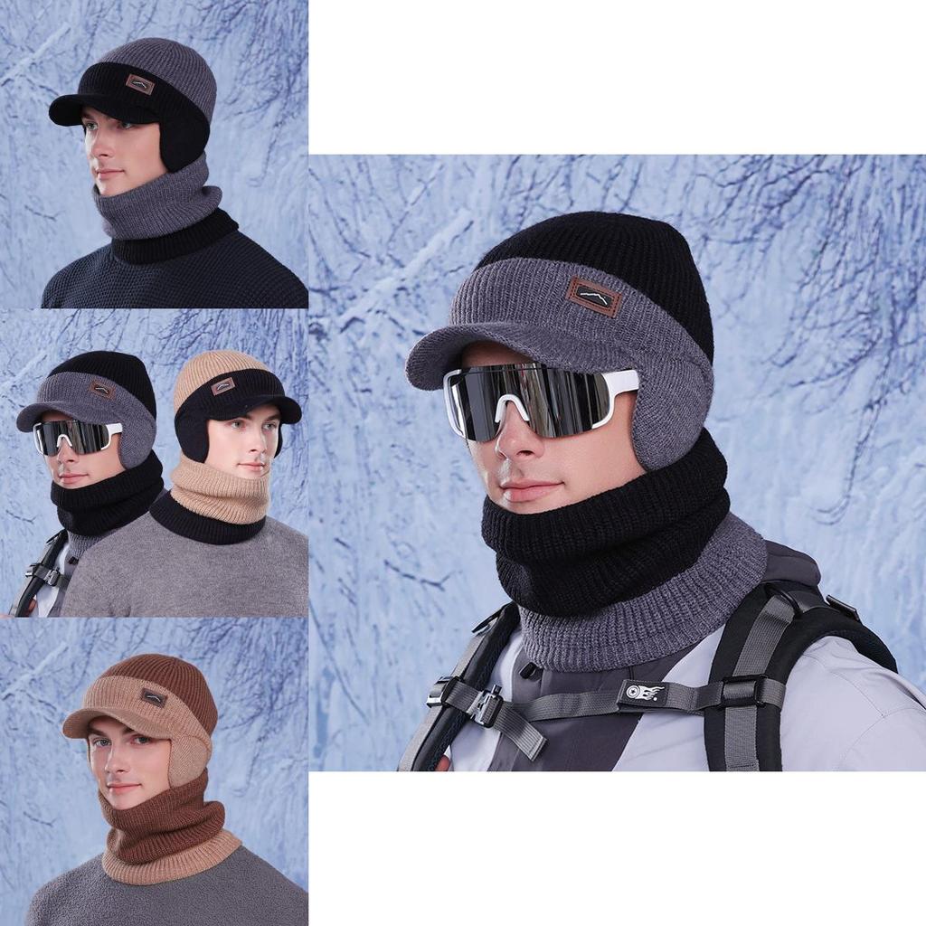 Knitted Winter Hat And Neck Warmer Set With Fleece Lining For Men Outdoor Cold Weather